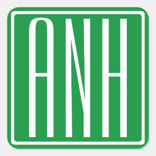 Adesivo Quadrado Monograma de 3 iniciais Verde e Branco