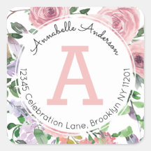 Monograma de Aquarela Floral Cor-de-Rosa Cinza Mod