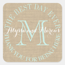 Adesivo Quadrado Monograma de Burlap Best Day