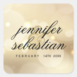Adesivo Quadrado Monograma de Casamento das Luzes Douradas de Luxo