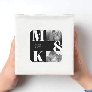 Adesivo Quadrado Monograma de Casamento de Foto Minimalista Moderno