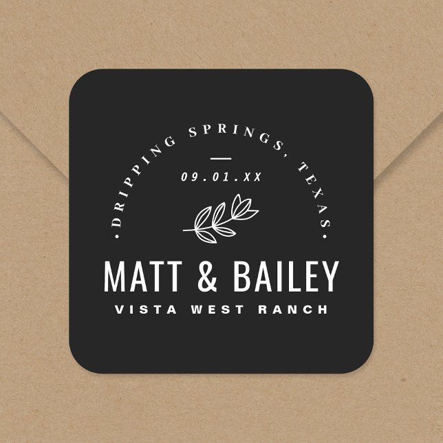 Adesivo Quadrado Monograma de Casamento de Sangue Moderno (Criador carregado)