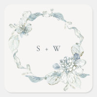Monograma de Casamento Floral Azul Pastel Dusky