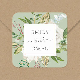 Adesivo Quadrado Monograma de Casamento Floral de Wreath de Gilded