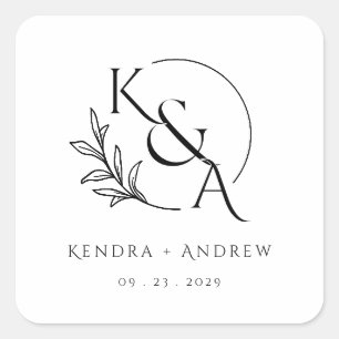 Adesivo Quadrado Monograma de casamento minimalista elegante com co