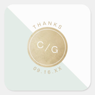 Adesivo Quadrado Monograma de casamento moderno e editável a cores