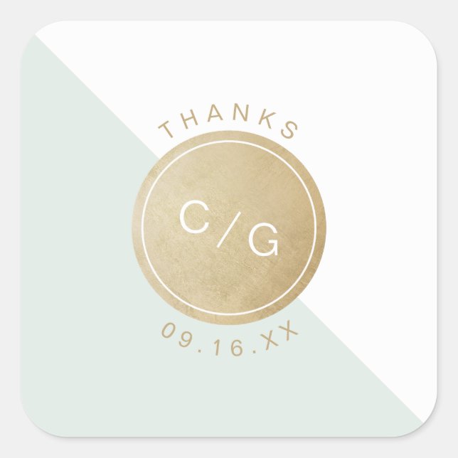 Adesivo Quadrado Monograma de casamento moderno e editável a cores (Frente)