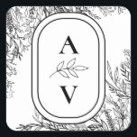 Adesivo Quadrado Monograma de Casamento Verde Branco e Negro<br><div class="desc">Este design de Vestido Monograma Quadrado de Casamento Verde Branco e Negro oferece uma combinação clássica de tipografia simples e minimalista com uma história neutra de cor branca e negra e um verde-arte de linhagem chica. Os embelezamentos da silhueta das folhas magnéticas estão arranjados de forma artística para criar uma...</div>