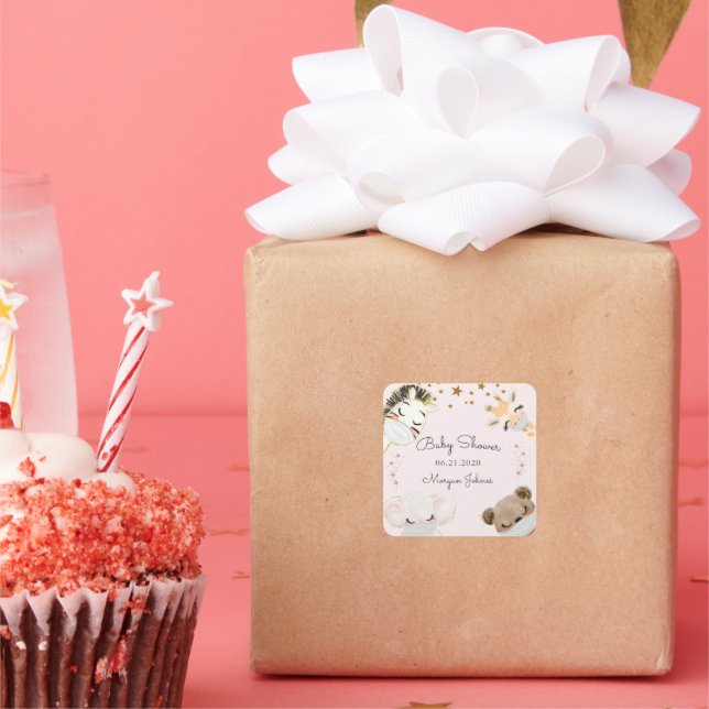 Adesivo Quadrado monograma de chá de fraldas da máscara de animal (Festa)