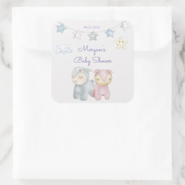 Adesivo Quadrado Monograma de Chá de fraldas de Pincel de Pastel