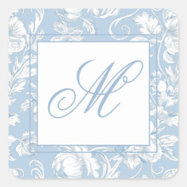 Adesivo Quadrado Monograma de Chinoiserie Azul e Branco