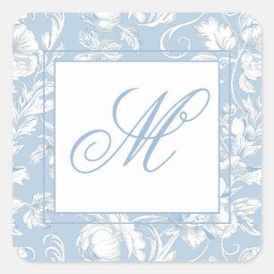 Adesivo Quadrado Monograma de Chinoiserie Azul e Branco