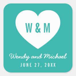 Adesivo Quadrado Monograma de Cor de Fundo Editável Casamento Cardí