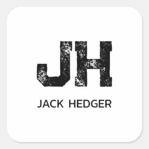 ADESIVO QUADRADO MONOGRAMA DE DUAS LETRAS PRETO MINIMALISTA NOME BR