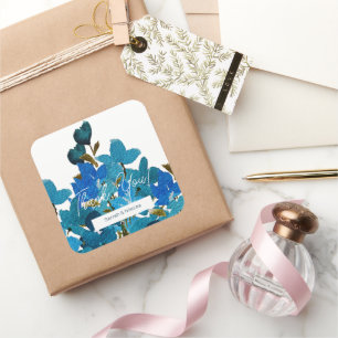Adesivo Quadrado Monograma de Flores Silvestres de Aquarela Azul Bo