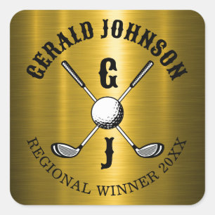 Adesivo Quadrado Monograma de Golfe Personalizado Elegante Minimali