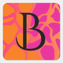Adesivo Quadrado Monograma de Gradiente Laranja e Rosa Vibrante 
