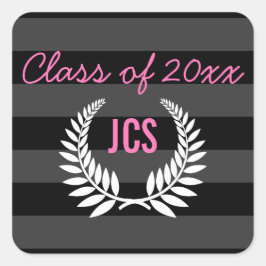 Adesivo Quadrado Monograma de Graduação Personalizado, preto e rosa