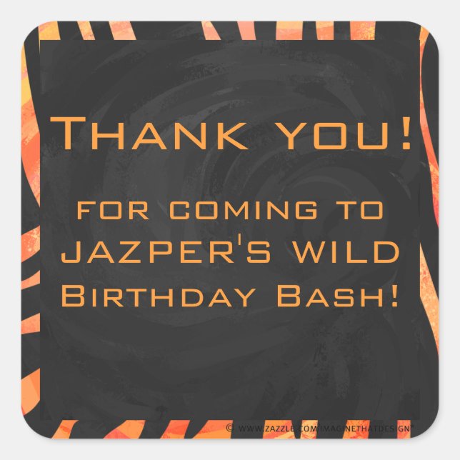 Adesivo Quadrado Monograma de Laranja e Zebra Negra (Frente)