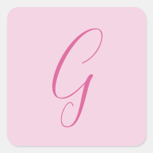 Adesivo Quadrado Monograma de Letra Inicial Rosa Claro Simples Chic