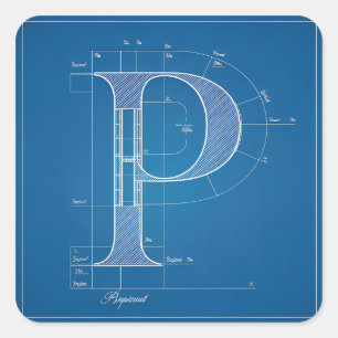 Adesivo Quadrado Monograma de Letra P em Blueprint