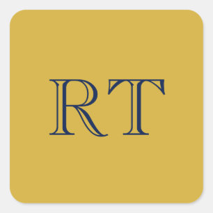 Adesivo Quadrado Monograma de Letras Iniciais Dourado e Azul Simple
