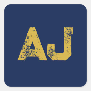 Adesivo Quadrado Monograma de Letras Iniciais Dourado e Azul Simple