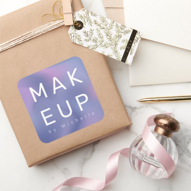 Adesivo Quadrado Monograma de Maquiagem de Ómbre Metálico Moderno (Presentear)