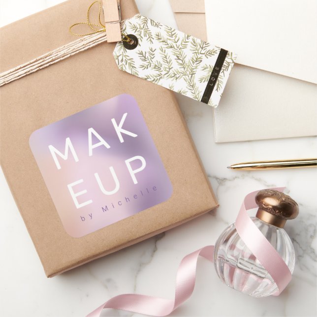 Adesivo Quadrado Monograma de Maquiagem de Ómbre Metálico Moderno (Presentear)