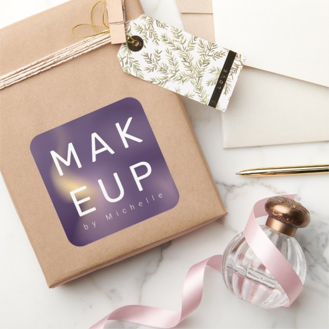 Adesivo Quadrado Monograma de Maquiagem de Ómbre Metálico Moderno (Presentear)