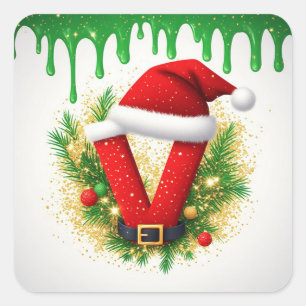 Adesivo Quadrado Monograma de Natal V Para Nomes de Férias