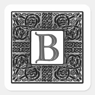 Adesivo Quadrado Monograma de prata do céltico "B"