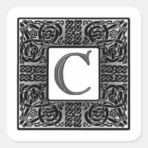 Adesivo Quadrado Monograma de prata do céltico "C"