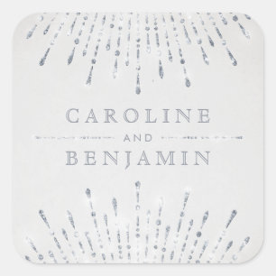 Adesivo Quadrado Monograma de prata Glam do casamento vintage do