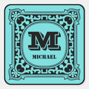 Adesivo Quadrado Monograma do alfabeto decorativo verde da vindima