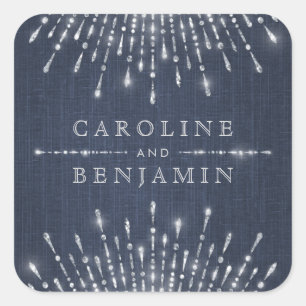 Adesivo Quadrado Monograma do casamento vintage de deco com brilho 