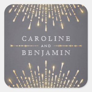 Adesivo Quadrado Monograma do casamento vintage de deco com brilho 