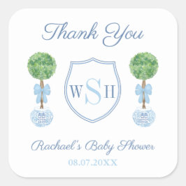 Adesivo Quadrado Monograma do Chá de fraldas Preppy Boy Obrigado