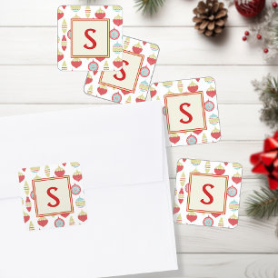 Adesivo Quadrado Monograma do Enfeites de natal Retro Vermelho