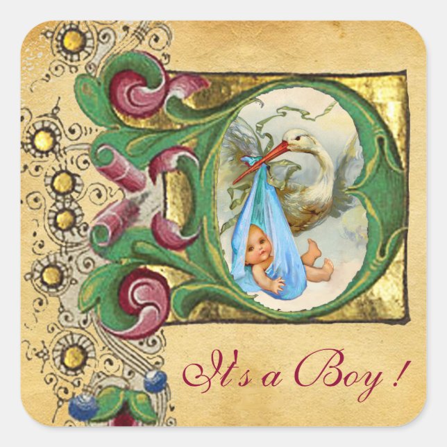 ADESIVO QUADRADO MONOGRAMA DO PARCHMENT FLORAL DO CHÁ DE FRALDAS DO (Frente)