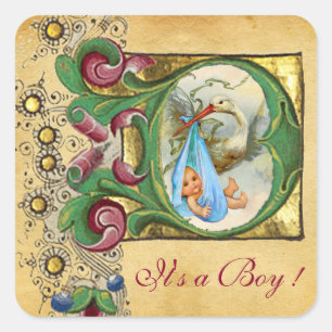 ADESIVO QUADRADO MONOGRAMA DO PARCHMENT FLORAL DO CHÁ DE FRALDAS DO