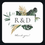 Adesivo Quadrado Monograma Dourado de Palma Tropical -<br><div class="desc">Faça seus convites pop com este adesivo Dourado monograma da Folha de Palma Tropical. Use para o obrigado que você dá ou para enviar convites.</div>