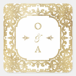 Adesivo Quadrado Monograma Dourado e elegante do casamento vintage 