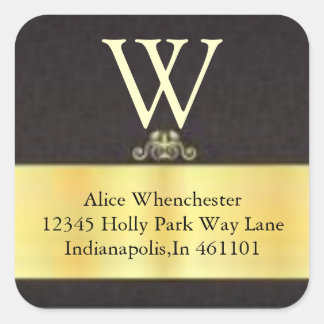 Adesivo Quadrado Monograma, Dourado e selos de invólucro preto