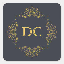 Monograma Dourado Elegante Azul