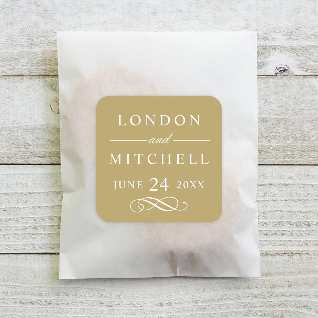 Adesivo Quadrado Monograma Dourado Elegante Clássico (Criador carregado)