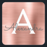 Adesivo Quadrado Monograma Dourado Girassol Rosa Rosa Rosa Rosa Ros<br><div class="desc">Rosa Rosa Rosa Rosa Rosa Dourada Faux Girly Metálica Elegante Elegante De Aço Inoxidável E Metálico. Este adesivo pode ser personalizado para incluir seu nome inicial e nome próprio para um pacote de aniversário,  chá de panela ou presente de casamento.</div>