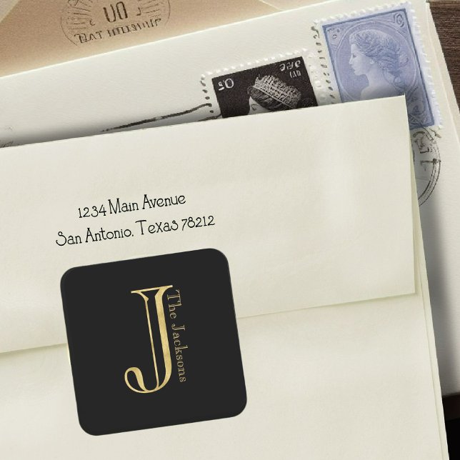 Adesivo Quadrado Monograma Dourado J e nome em qualquer cor (Criador carregado)