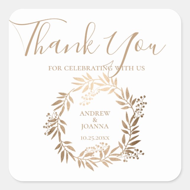 Adesivo Quadrado Monograma Dourado Personalizado Elegante Moderno (Frente)