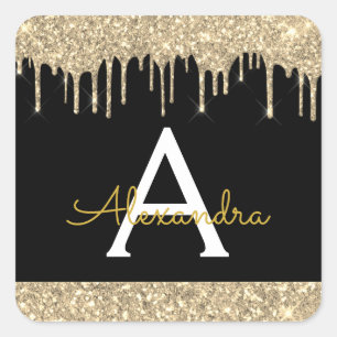 Adesivo Quadrado Monograma Dourado preto do brilho da faísca